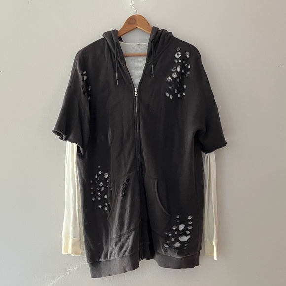 R13 Faded Black Distressed Layered Hoodie XS M L S See Measurements - Picture 1 of 7